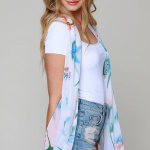 White Tropical Flamingo Print Scarf